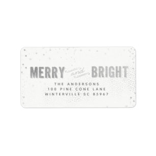 Silver & White Snowflake Merry and Bright Holiday Label
