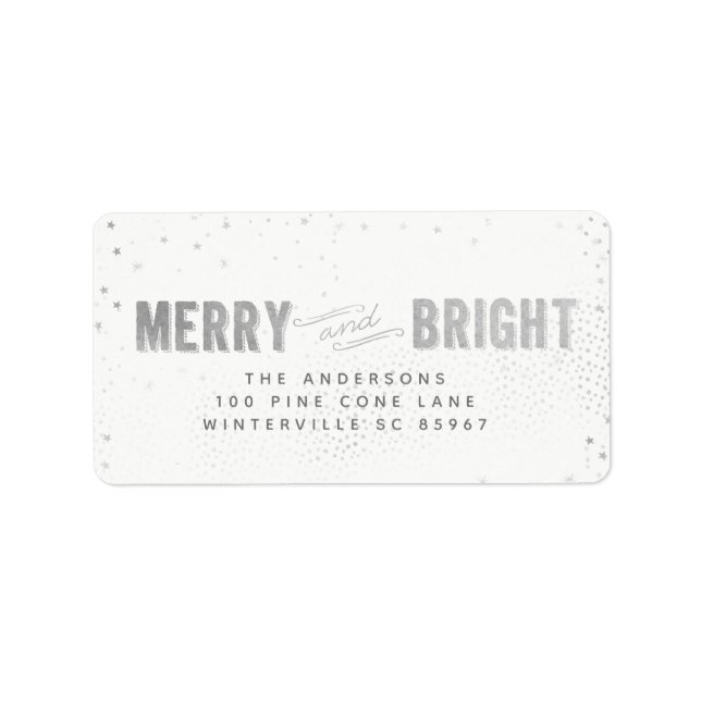 Silver & White Snowflake Merry and Bright Holiday Label (Front)