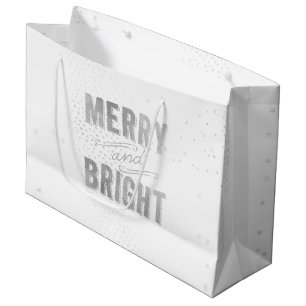 Silver & White Snowflake Merry and Bright Holiday Large Gift Bag