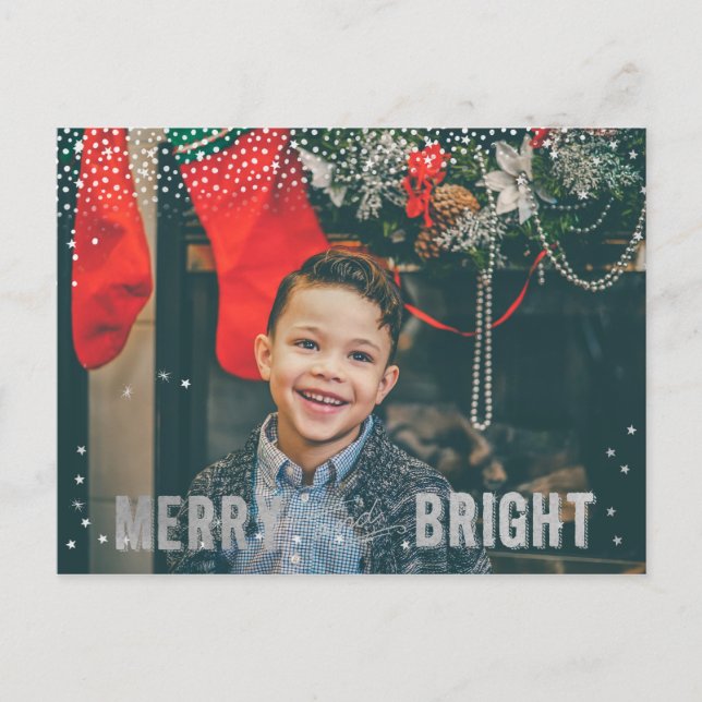 Silver & White Snowflake Merry and Bright Holiday Postcard (Front)