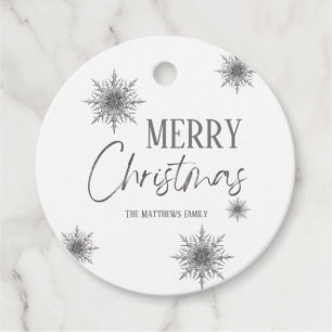 Silver White Snowflake Script Christmas Favour Tags