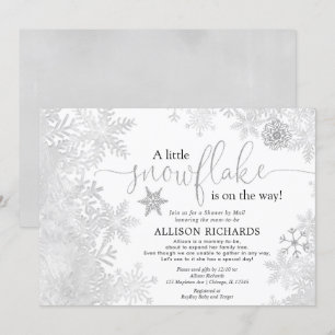 Silver white snowflake Shower by Mail baby shower Invitation