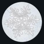 Silver white snowflake Wedding Christmas Classic Round Sticker<br><div class="desc">Glittering silver white snowflake on a light blue swirly background Christmas Wedding Sticker</div>