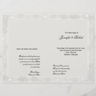 Silver White Snowflake Winter Wedding Program