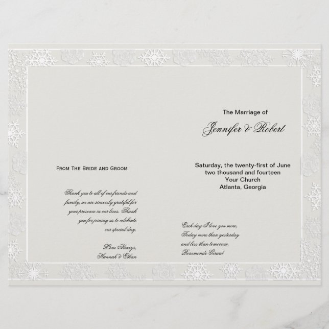Silver White Snowflake Winter Wedding Program (Front)