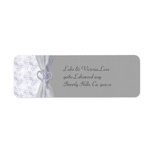 Silver, White Stars & Snowflakes Wedding Return Address Label