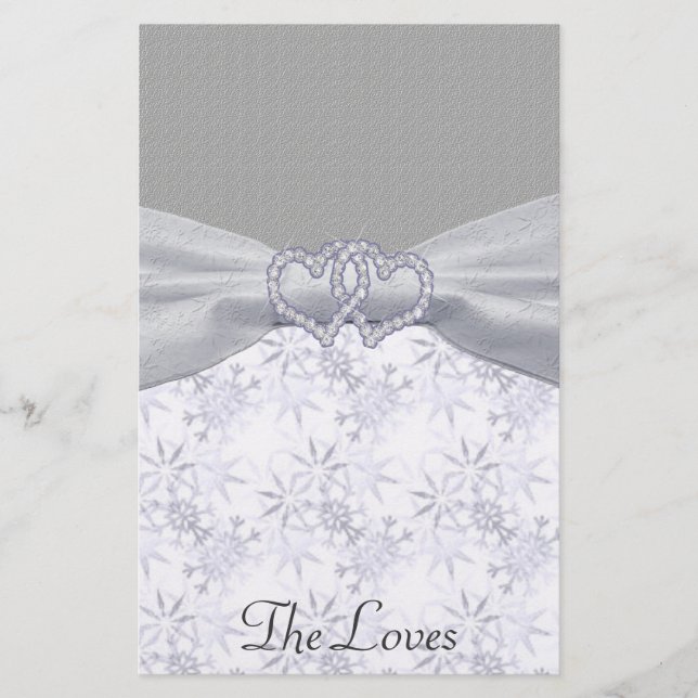 Silver, White Stars & Snowflakes Wedding Stationery (Front)