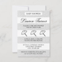 Silver& White Stripes - 3x5 Baby Shower Invitation