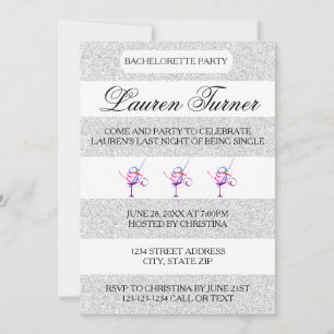 Silver & White Stripes - Bachelorette Invitation