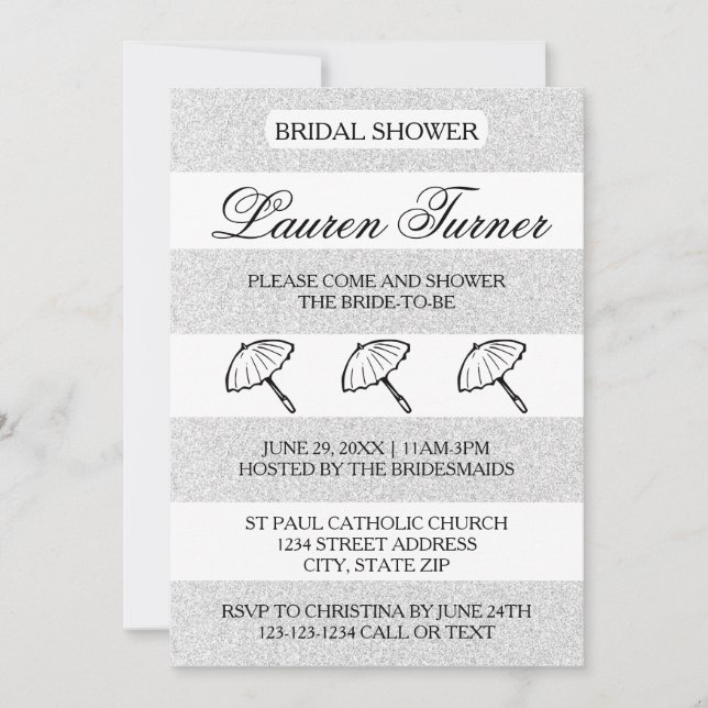 Silver&White Stripes -  Bridal Shower Invitation (Front)