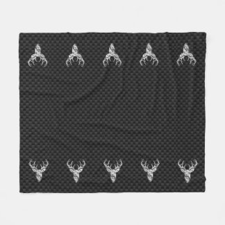 Silver White Tail Deer on Carbon Fibre Style Print Fleece Blanket