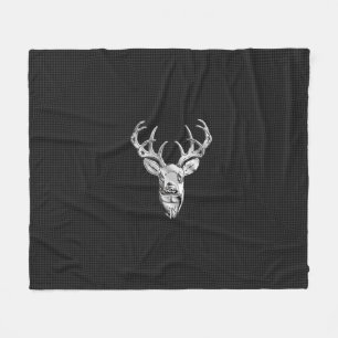 Silver White Tail Deer on Carbon Fibre Style Print Fleece Blanket
