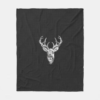 Silver White Tail Deer on Carbon Fibre Style Print Fleece Blanket