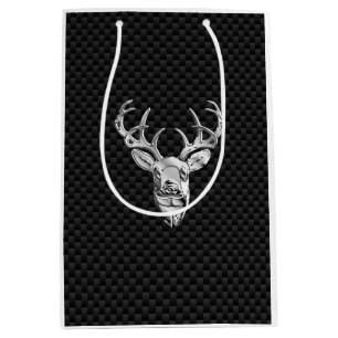 Silver White Tail Deer on Carbon Fibre Style Print Medium Gift Bag