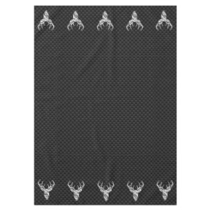 Silver White Tail Deer on Carbon Fibre Style Print Tablecloth