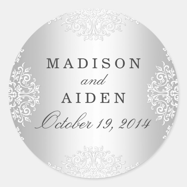 Silver & White Vintage Glamour Wedding Sticker (Front)
