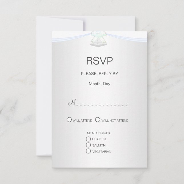 Silver White Wedding RSVP Card (Front)