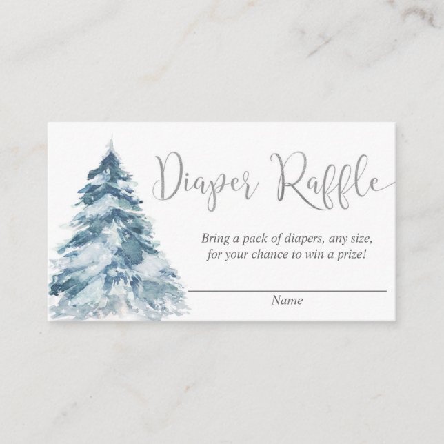 Silver white winter tree snow diaper raffle cards (Front)