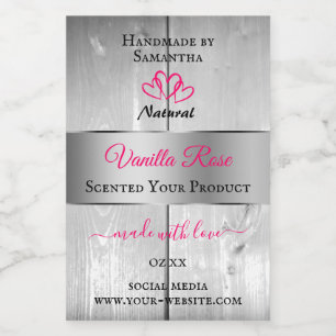 Silver White Wood Grain Product Labels Pink Hearts