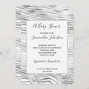 Silver White Zebra Print Baby Shower Invitation