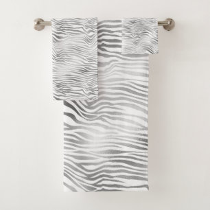 Silver White Zebra Print Bath Towel Set