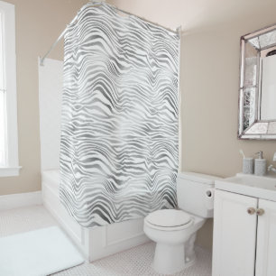 Silver White Zebra Print Shower Curtain