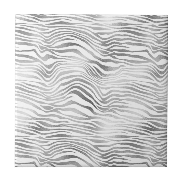 Silver White Zebra Print Tile (Front)