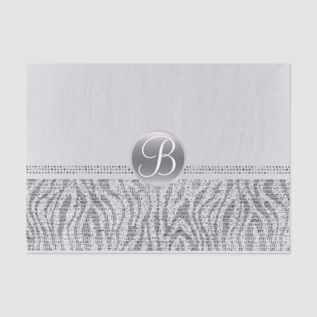 Silver White Zebra Sparkle Glam Monogram Initial Tissue Paper (Front)