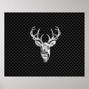 Silver Wild Deer on Carbon Fibre Style Decor