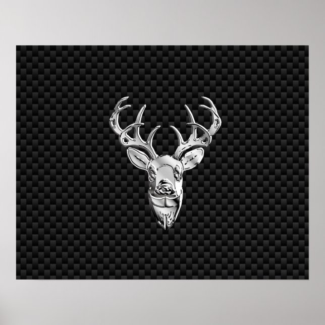 Silver Wild Deer on Carbon Fibre Style Decor (Front)