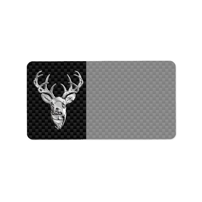 Silver Wild Deer on Carbon Fibre Style Decor Label (Front)