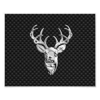 Silver Wild Deer on Carbon Fibre Style Decor Photo Print