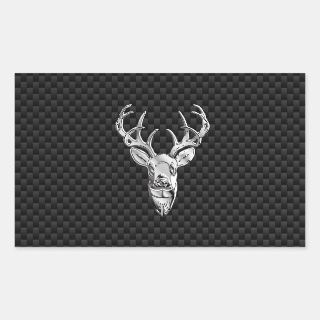 Silver Wild Deer on Carbon Fibre Style Decor Rectangular Sticker (Front)