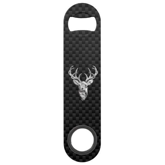 Silver Wild Deer on Carbon Fibre Style Print (Front)
