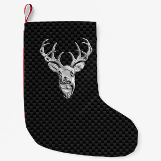 Silver Wild Deer on Carbon Fibre Style Print Small Christmas Stocking