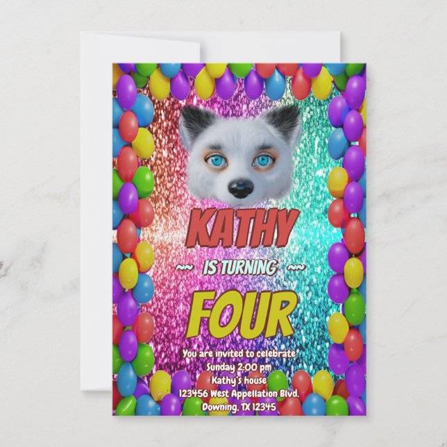 Silver Wild Fox Fun Festive Birthday party invite (Front)