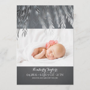 Silver Willow Tree Newborn Baby Photo Birth Announcement