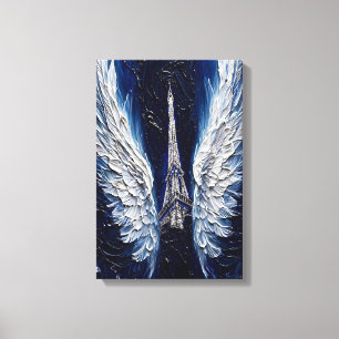 Silver Wings Over Paris - Angel Eiffel Tower Canvas Print