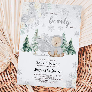 Silver Winter Bear Baby Shower Invitation