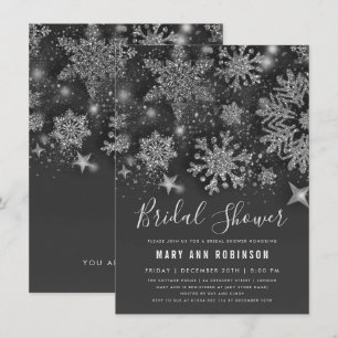 Silver Winter Bridal Shower Glitter & Stars Invitation