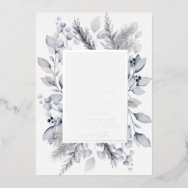 Silver Winter Floral Botanical Holiday Wedding (Front)