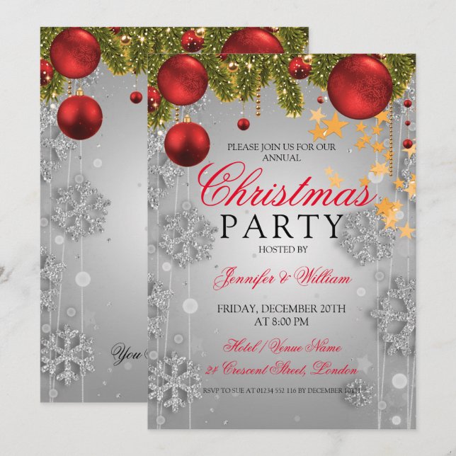 Silver Winter Glam Christmas Holiday Party Invitation (Front/Back)