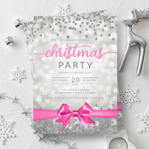 Silver Winter Glam Company Xmas Hot Pink Ribbon Invitation