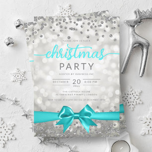 Silver Winter Glam Company Xmas Turquoise Ribbon Invitation