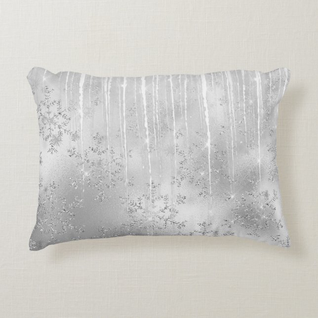 Silver Winter Glitter Chic Decorative Cushion (Front)