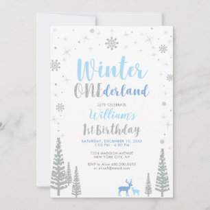Silver Winter onederland 1st boy birthday party Invitation