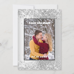 Silver winter photo Save the Date wedding