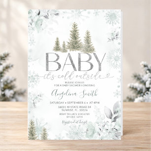 Silver Winter Sage Forest Christmas Baby Shower Invitation