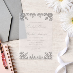 Silver Winter Snowflake Bridal Shower Vellum Invitations