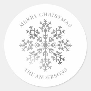 Silver Winter Snowflake Christmas Classic Round Sticker